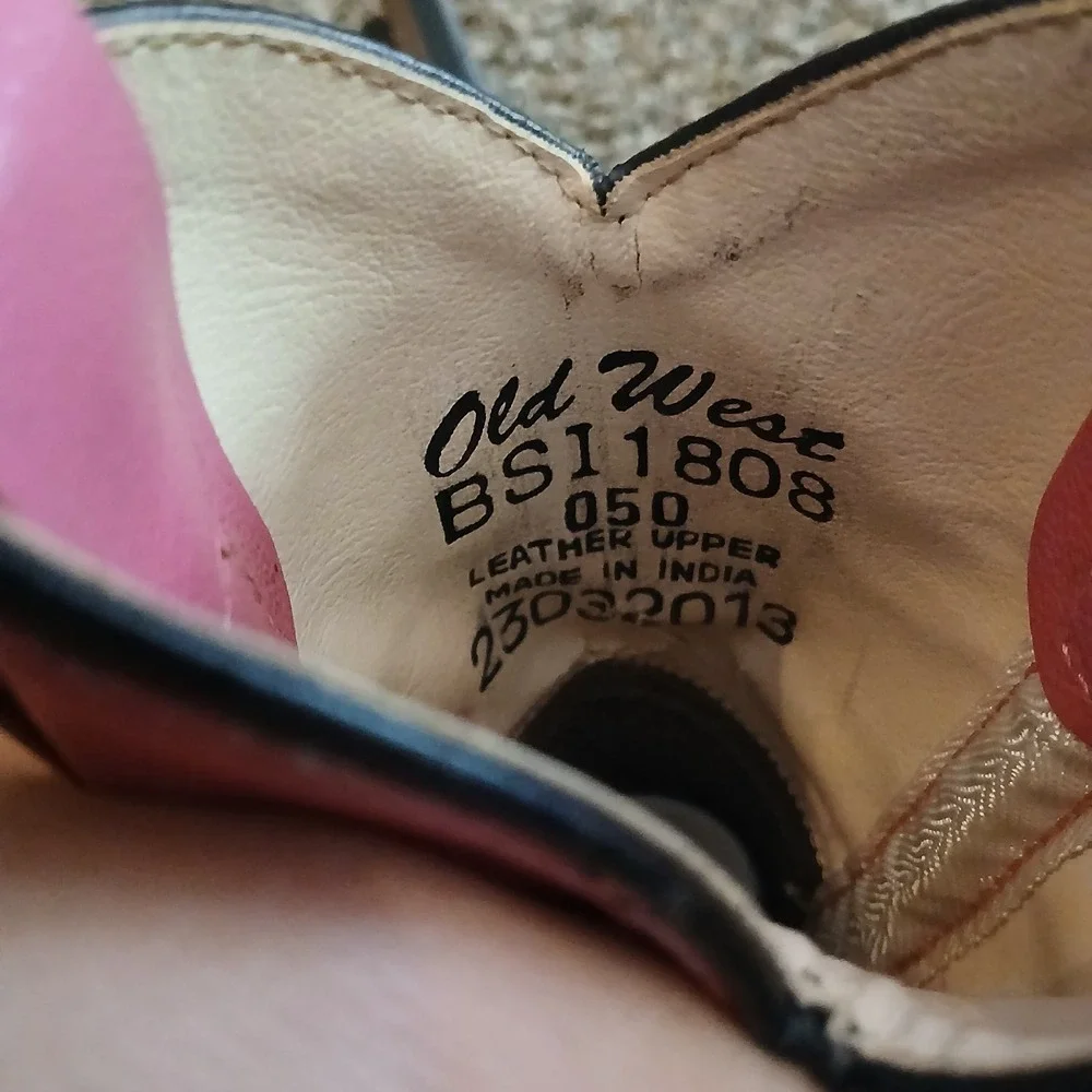 Old West Toddler Cowboy Boots Pink Black Leather Western Size 5 Cross